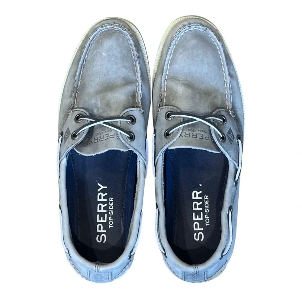 Sperry Top-Sider A/O 2-Eye Leather Boat Shoes in Grey Men’s 7